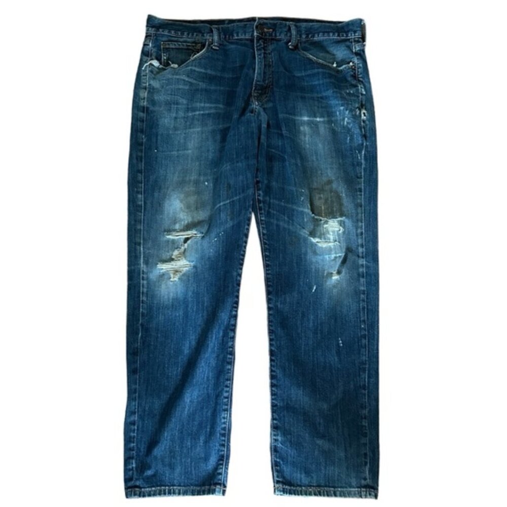 Vtg Lucky Brand 221 Straight Distressed Candiani Fabric Jeans Men's Size 38x30